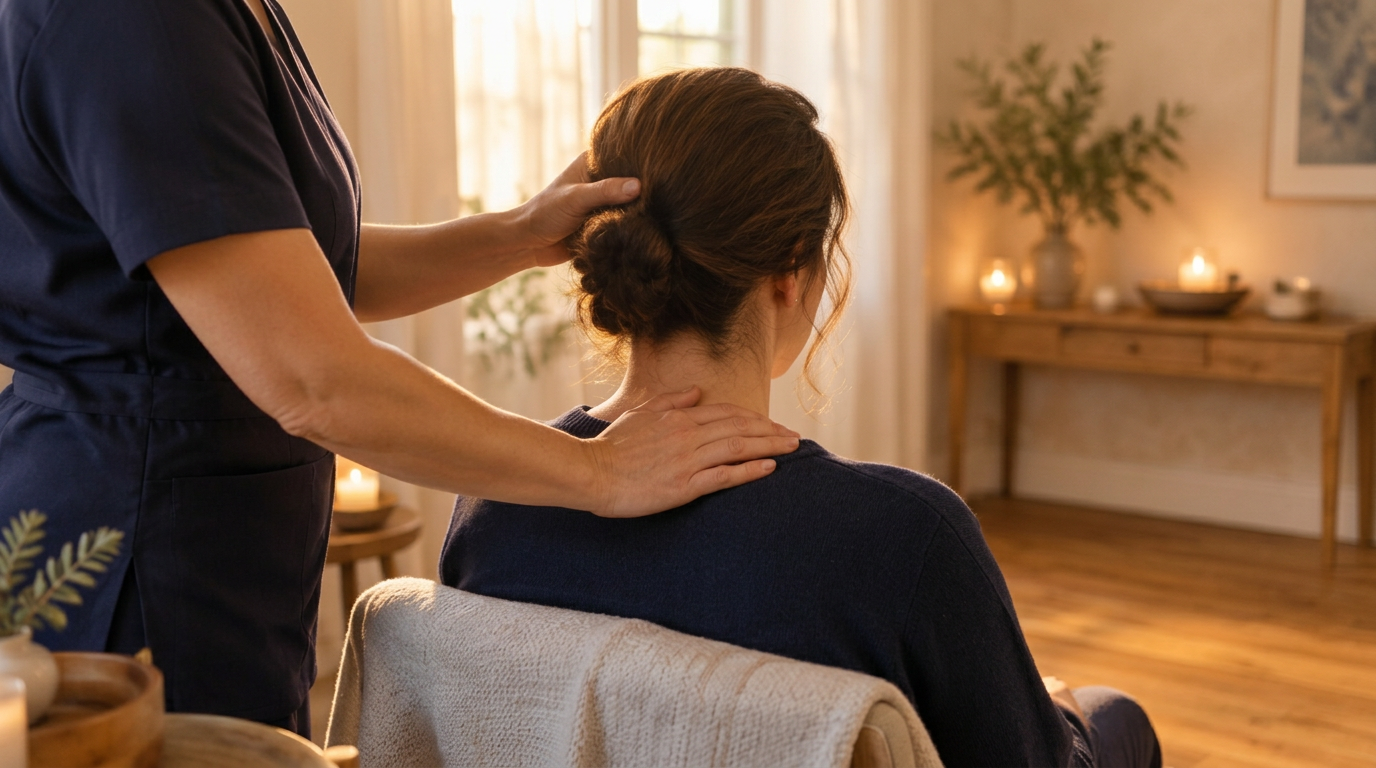 Indian head massage focused on the neck and shoulders